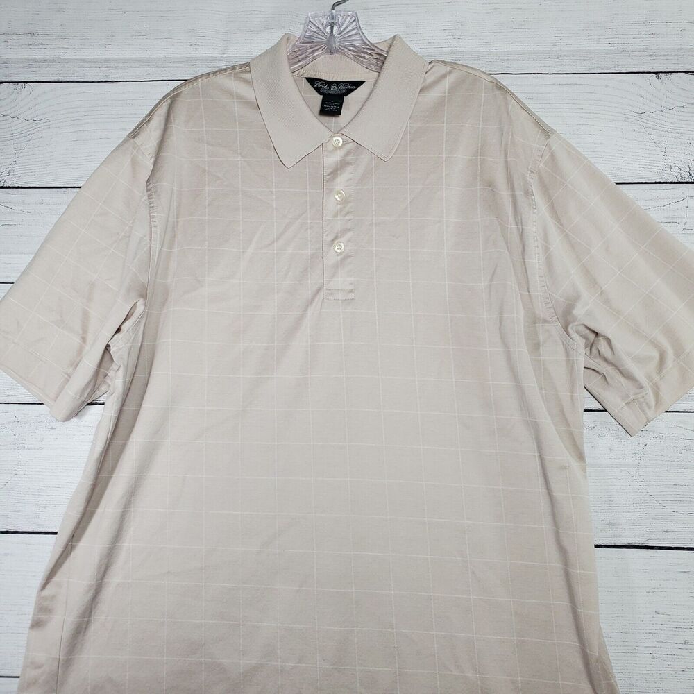 Brooks Brothers Beige Windowpane Polo Shirt Men's Large